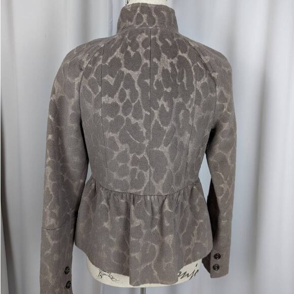 Rebecca Taylor Wool and Angora Blend Animal Print Peplum Jacket Blazer Tan 0 - Picture 2 of 14